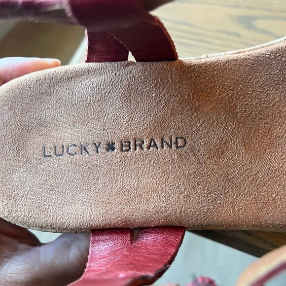 Lucky Brand Jacobean Platform Sandals Size ? Rust Red Strappy Buckle Cork - Picture 5 of 8